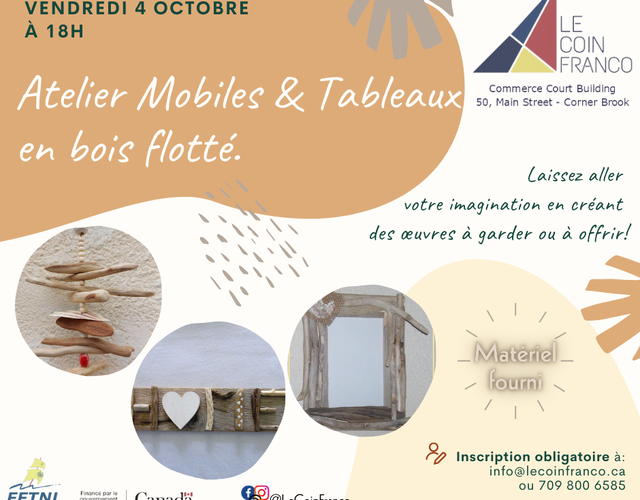 4 octobre - Atelier Création de mobiles et cadres en bois flotté